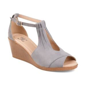 NWT Journee Women's Stacked Wedge Heeled Sandal, Grey, 7.5 Wide